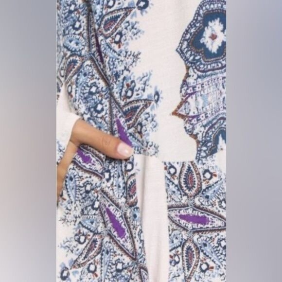 NWOT Free People Boho White & Blue Printed Tunic Mini Dress - Picture 8 of 15